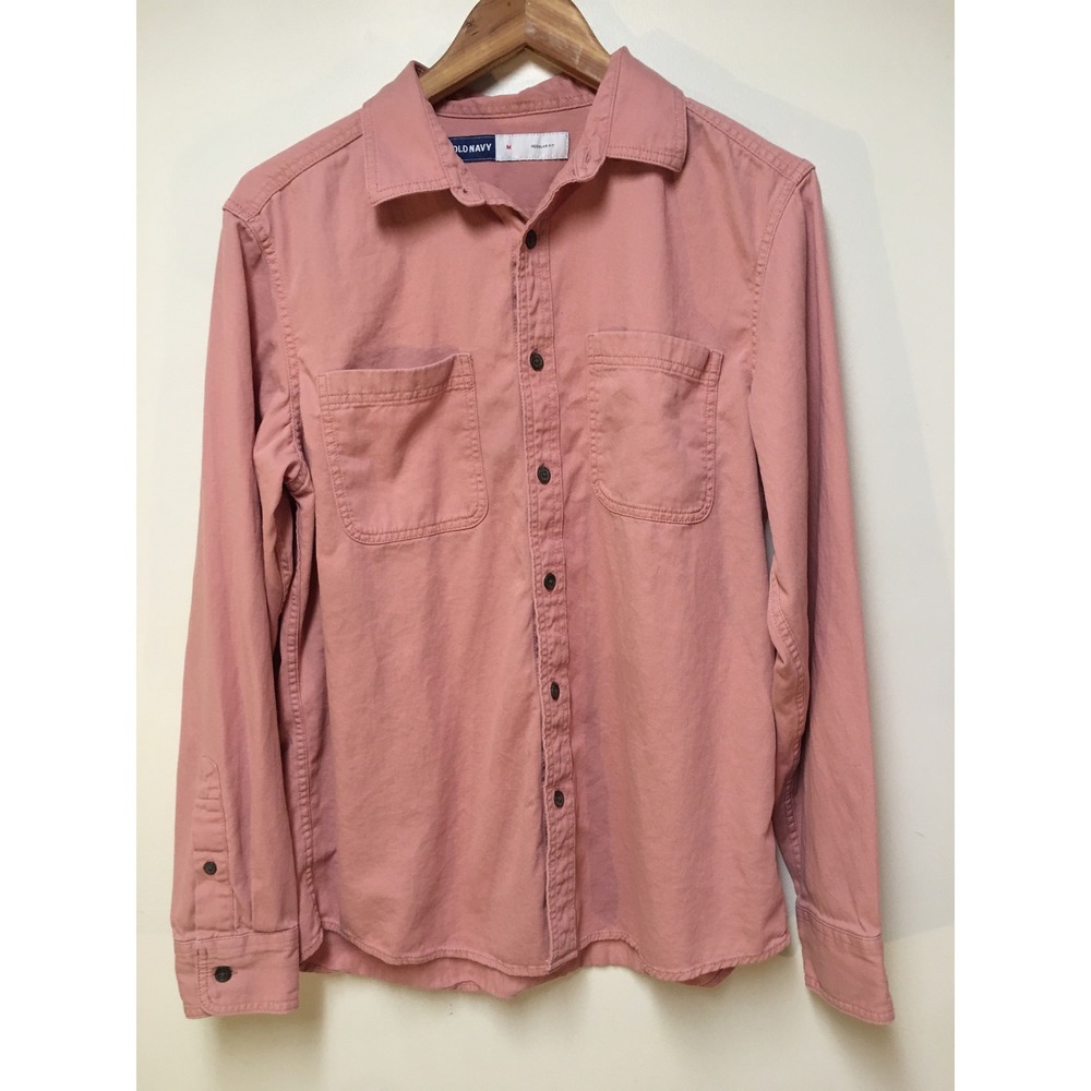 Old Navy Workwear Utility Shirt Mens M Pink Long Sleeve Regular Fit Twill
